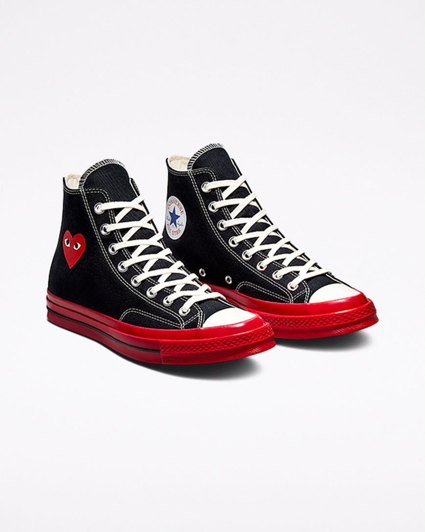 Women's Converse x Comme des Garçons PLAY Chuck 70 High Top Shoes Black / Red | AU 5614ED